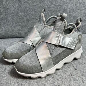Sorel Kinetic Sneak Grey Metallic Silver Slip On Shoes Sneakers Women Size 9